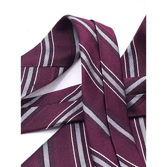 Jos. A. Bank Signature Collection Burgundy & Silver Striped 100% Silk Men's Tie - Picture 8 of 14